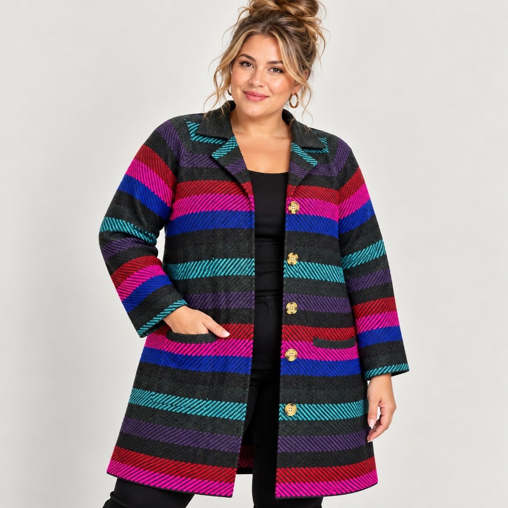 Torrid Women 2 Stripe Coatigan Collared Sweater Coat 2X Jewel Tone Long Colorful
